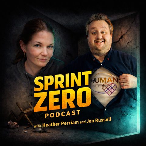 Sprint Zero podcast cover art, with Heather Perriam and Jon Russell.